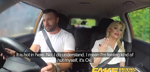  Fake Driving School Sexy busty posh blonde examiner sucks and fucks in car